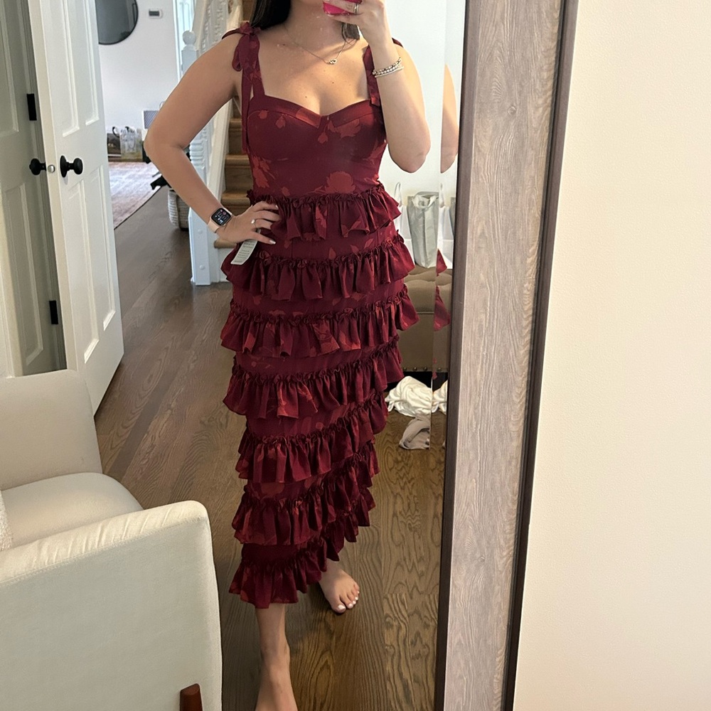 WAYF Masie Floral Tiered Ruffle Corset Dress